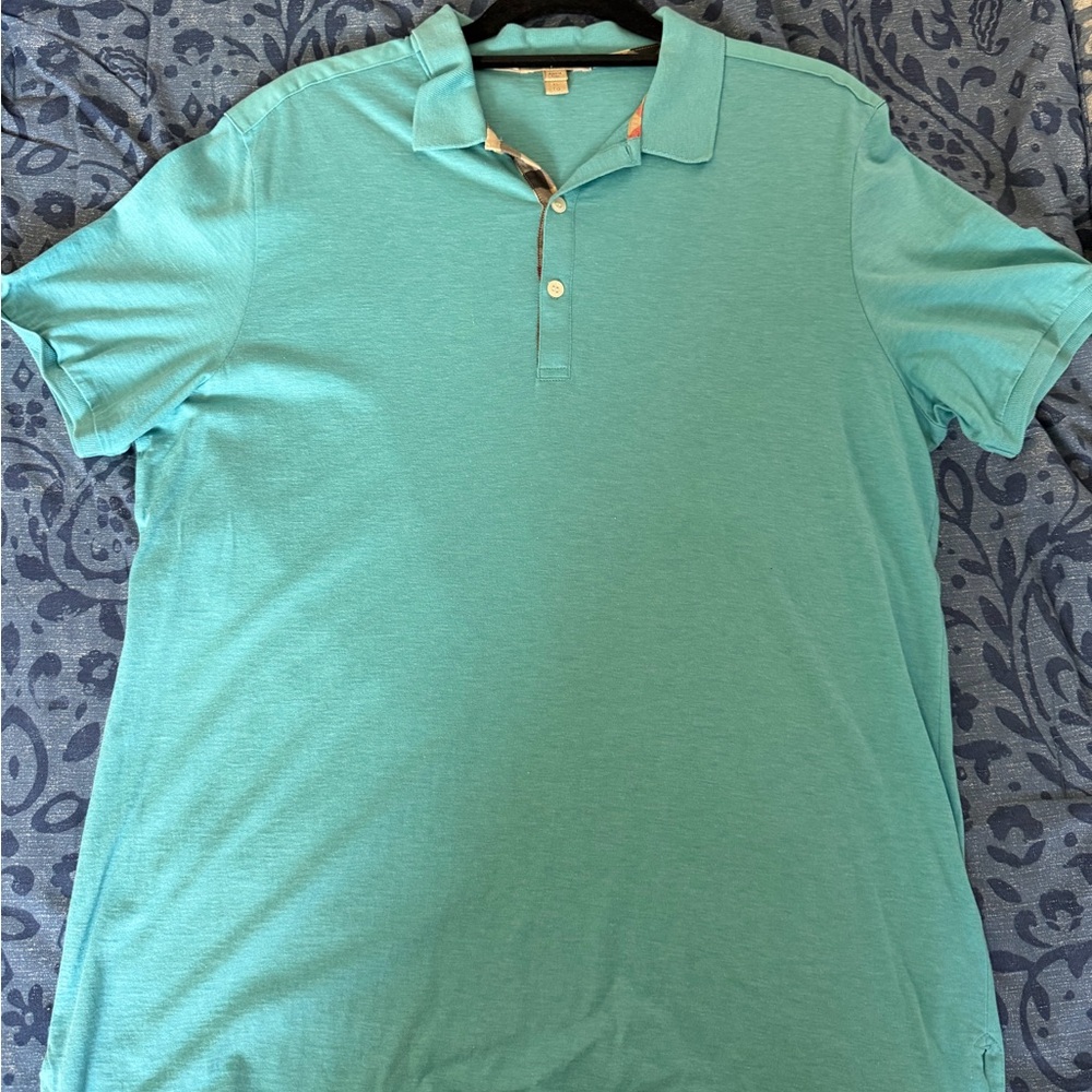 Burberry Men's Teal Polo Shirt - Classic Short Sleeve